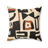 Abstract Geometric Throw Pillow, Mid Century Modern Cream and Black Decorative Cushion, Boho Living Room Accent Piece