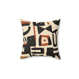 Abstract Geometric Throw Pillow, Mid Century Modern Cream and Black Decorative Cushion, Boho Living Room Accent Piece
