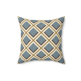Geometric Diamond Throw Pillow, Modern Diasporic Pattern Accent Cushion, Sophisticated Blue and Gold Home Decor for Living Room