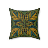 Boho Leaf Throw Pillow, Tropical Botanical Decorative Cushion, Mustard and Teal Geometric Accent Pillow for Living Room or Bedroom Decor