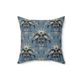 Blue Nile Collection: Nile Heron Throw Pillow, Modern Diasporic Art Decorative Cushion, Sophisticated Geometric Nature Patterned Home Decor