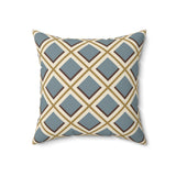 Geometric Diamond Throw Pillow, Modern Diasporic Pattern Accent Cushion, Sophisticated Blue and Gold Home Decor for Living Room