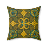 Boho Leaf Throw Pillow, Tropical Botanical Decorative Cushion, Mustard and Teal Geometric Accent Pillow for Living Room or Bedroom Decor