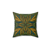 Boho Leaf Throw Pillow, Tropical Botanical Decorative Cushion, Mustard and Teal Geometric Accent Pillow for Living Room or Bedroom Decor