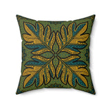 Boho Leaf Throw Pillow, Tropical Botanical Decorative Cushion, Mustard and Teal Geometric Accent Pillow for Living Room or Bedroom Decor