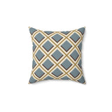 Geometric Diamond Throw Pillow, Modern Diasporic Pattern Accent Cushion, Sophisticated Blue and Gold Home Decor for Living Room