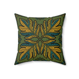 Boho Leaf Throw Pillow, Tropical Botanical Decorative Cushion, Mustard and Teal Geometric Accent Pillow for Living Room or Bedroom Decor