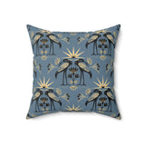 Blue Nile Collection: Nile Heron Throw Pillow, Modern Diasporic Art Decorative Cushion, Sophisticated Geometric Nature Patterned Home Decor