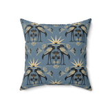 Blue Nile Collection: Nile Heron Throw Pillow, Modern Diasporic Art Decorative Cushion, Sophisticated Geometric Nature Patterned Home Decor