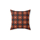 Boho Geometric Throw Pillow, Modern Abstract Circle Pattern Decor, Earthy Terracotta and Dark Green Accent Cushion for Living Room