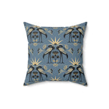 Blue Nile Collection: Nile Heron Throw Pillow, Modern Diasporic Art Decorative Cushion, Sophisticated Geometric Nature Patterned Home Decor