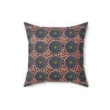 Boho Geometric Throw Pillow, Modern Abstract Circle Pattern Decor, Earthy Terracotta and Dark Green Accent Cushion for Living Room