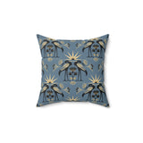Blue Nile Collection: Nile Heron Throw Pillow, Modern Diasporic Art Decorative Cushion, Sophisticated Geometric Nature Patterned Home Decor