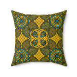 Boho Leaf Throw Pillow, Tropical Botanical Decorative Cushion, Mustard and Teal Geometric Accent Pillow for Living Room or Bedroom Decor